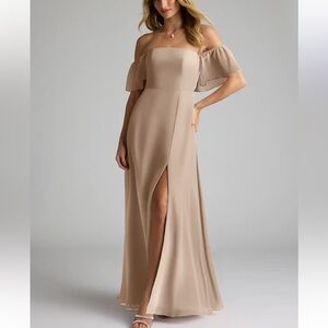 Azazie Sue Strapless Dress with Slit Taupe Size A10